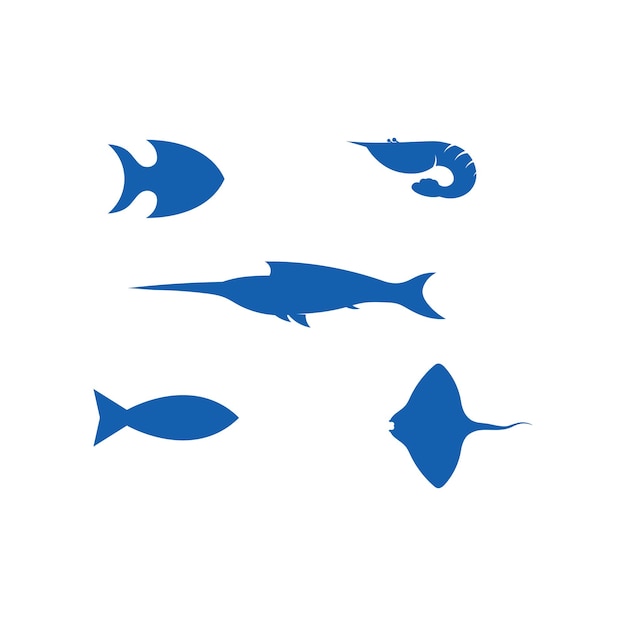 Logo pesce e modello icona animale acquatico simbolo vettoriale creativo