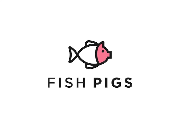 Fish logo combination with pig icon vector silhouette illustration template