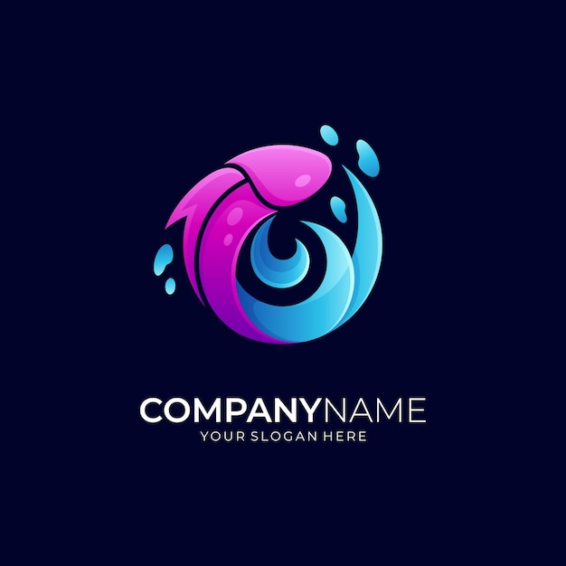 fish logo design combination with water splash shape