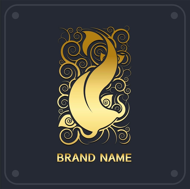 Fish logo design gold color on black background. vector art