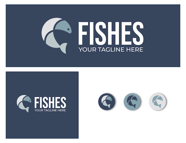 Vettore simbolo di vettore creativo del modello di logo del pesce con i colori dell'oceano