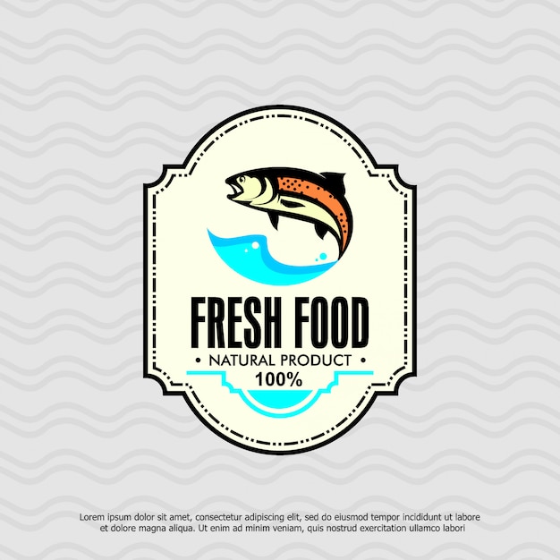 Vettore modello di logo di pesce, prodotto naturale di cibo fresco