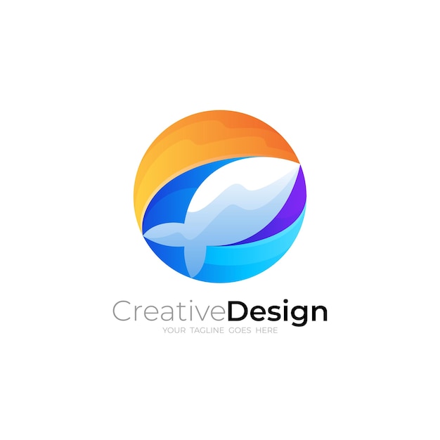 Fish logo with circle design combination 3d colorful