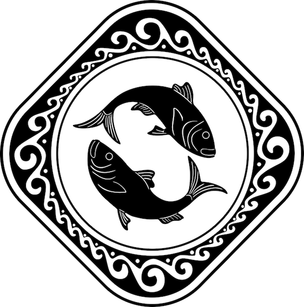 ベクトル 手作りのシルエットモデル10を織り込んだフレームの魚のロゴ