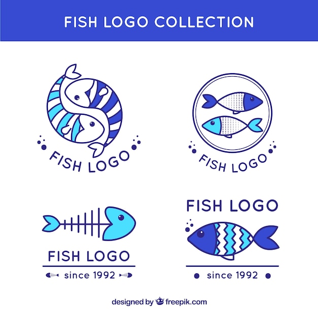 Fish logos collection in different blues