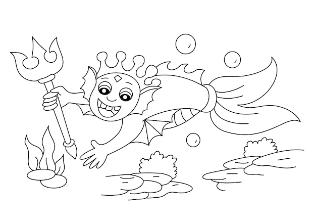 fish man cute coloring page or book for kid vector