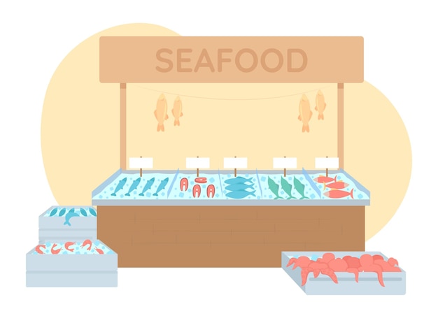 Vector fish market 2d vector isolated illustration