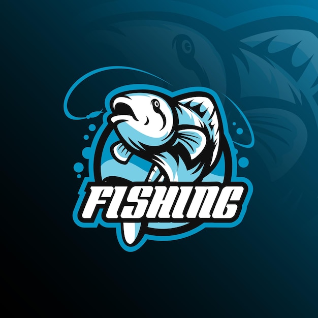Вектор дизайна логотипа рыбного талисмана с современной иллюстрацией концептуального стиля для эмблемы значка