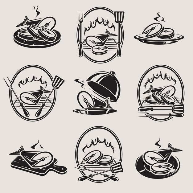 Fish meat food labels and elements set Collection icon fish meat Vector