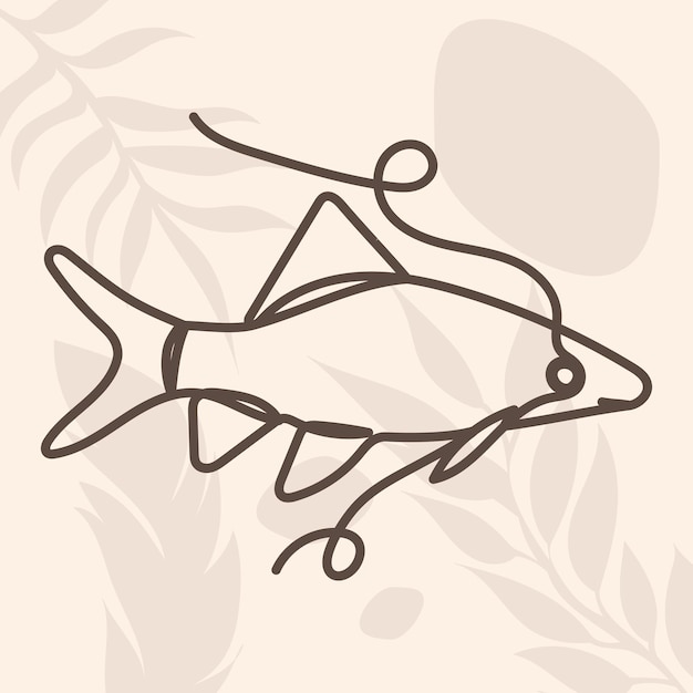 Fish in one line outline on an abstract background vector isolated