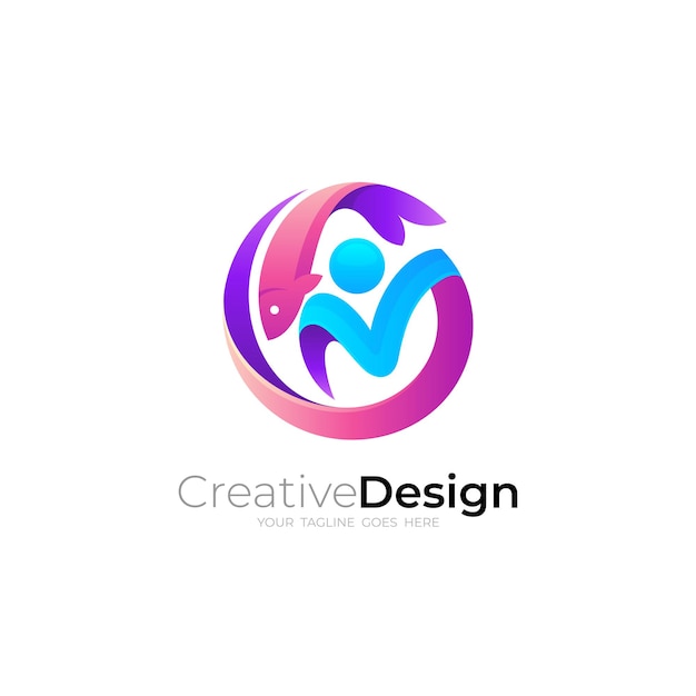 Fish and people design template circle logos
