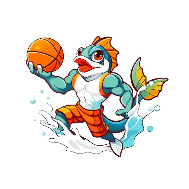 Vector fish playing basket ball