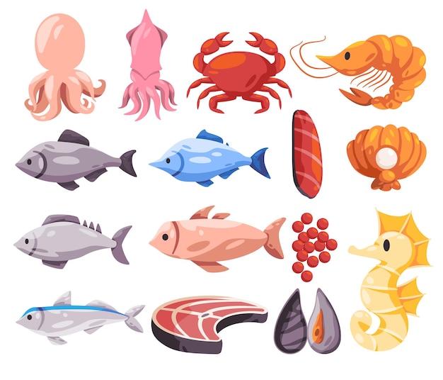 fish restaurant cute sea animal cartoon of octopus tuna prawn crab and other seafood