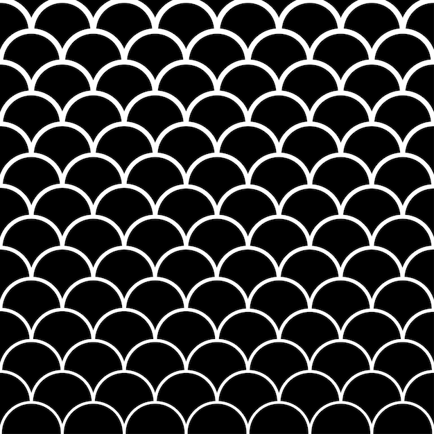 Fish scale seamless pattern. Black and white background. Vector illustration.