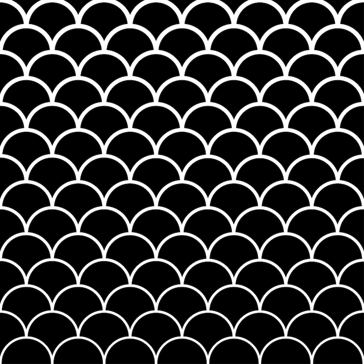 Vector fish scale seamless pattern. black and white background. vector illustration.