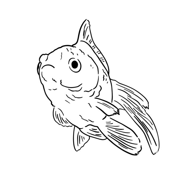 fish sea animal swimming in water doodle linear cartoon coloring book