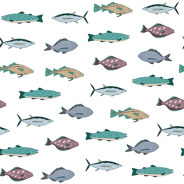 Fish sea life vector seamless pattern