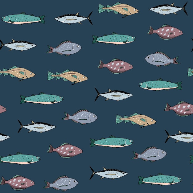 Fish sea life vector seamless pattern