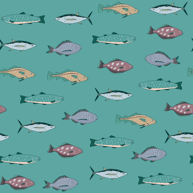 Fish sea life vector seamless pattern