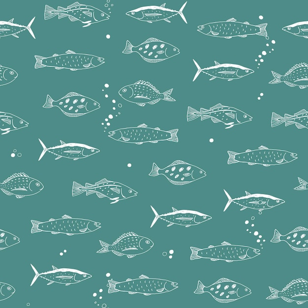 Fish sea life vector seamless pattern