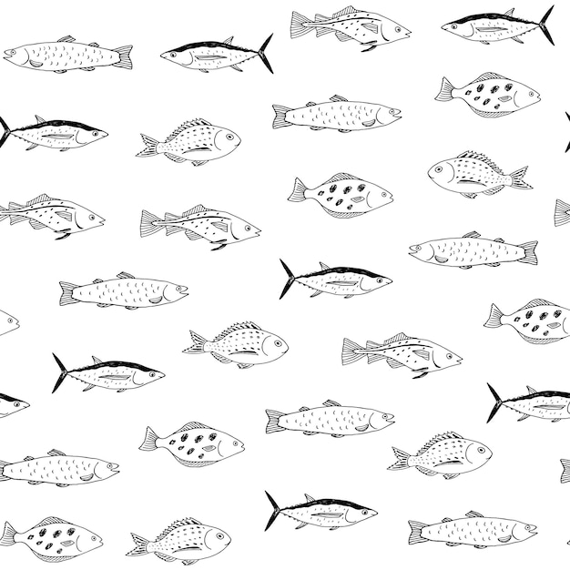 Fish sea life vector seamless pattern