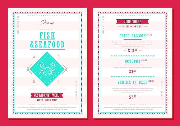 Vector fish seafood restaurant menu design template