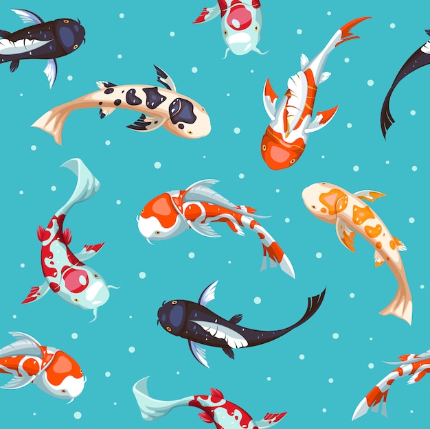 Fish seamless pattern. Gold koi pattern wallpaper design. Japanese fish illustration.