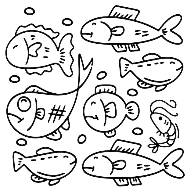 Fish drawing clipart vector design illustration. Fish set. Vector Clipart  Print