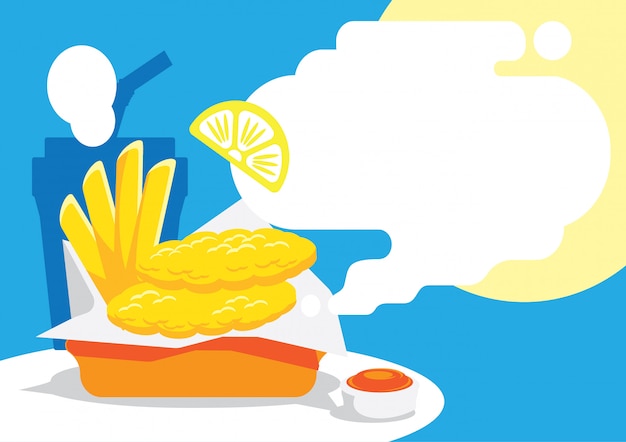 Fish and ship background design with lemon