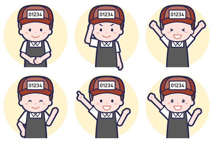 Vector fish shop man pose set_01