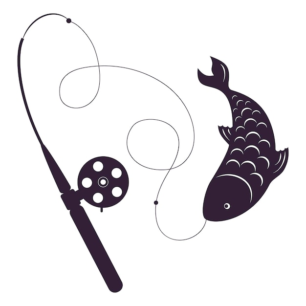 Fish silhouette and fishing rod for winter fishing