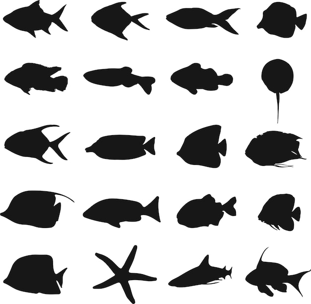 Vettore collezione di set di silhouette di pesce