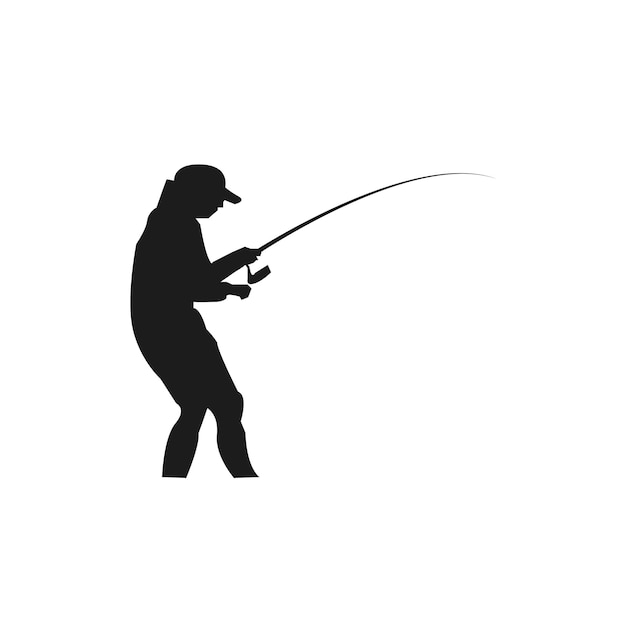 魚のシルエットベクトル アートイラスト 釣り竿の男