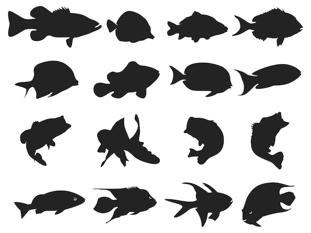 Коллекция силуэтов рыб, вектор силуэтов рыб