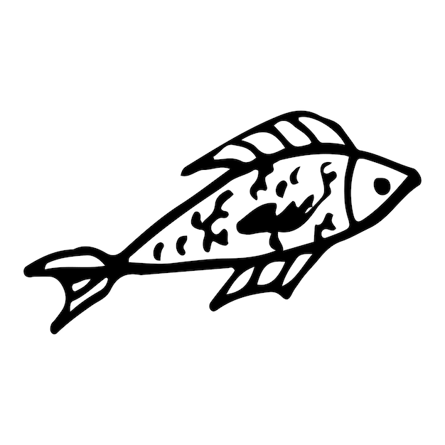 Fish sketch Aquatic floating animal Hand drawn illustration