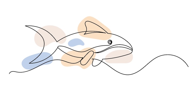 Fish sketch drawing by one continuous line on abstract background vector