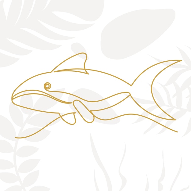 抽象的な背景に 1 つの連続した線で描く魚のスケッチ