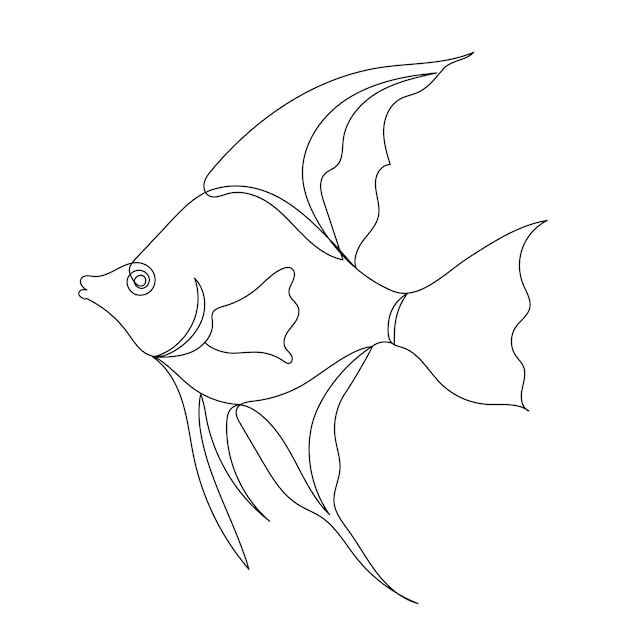 물고기, 하나의 연속 선 벡터 그리기 스케치