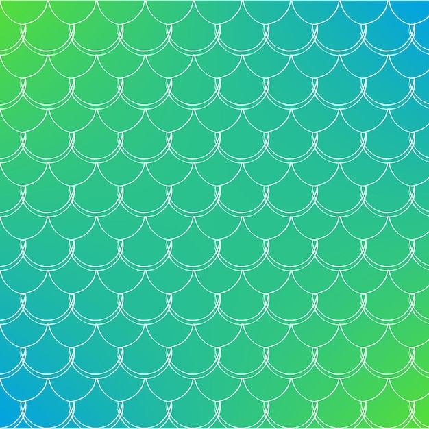 Fish skin on trendy gradient background. Square backdrop with fish skin ornament. Bright color transitions. Mermaid tail banner and invitation. Underwater and sea pattern. Green and blue colors.