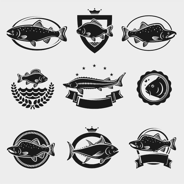 Vector fish stamps and labels set vector