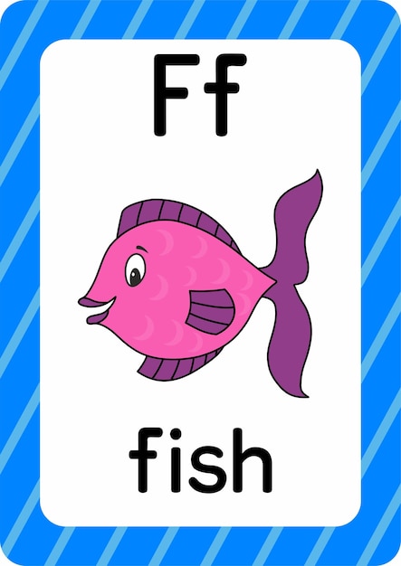 Fish vector isolated on white background letter F flashcard Fish cartoon