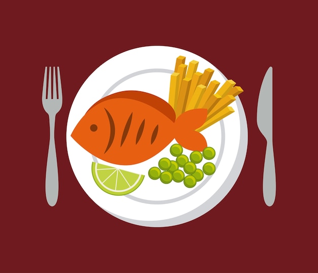 Vector fish and vegetables icon