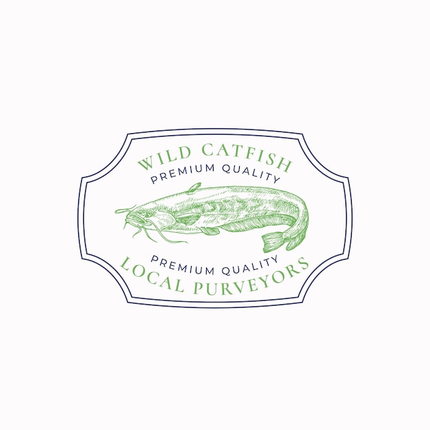 Vector fish vintage frame badge or logo template