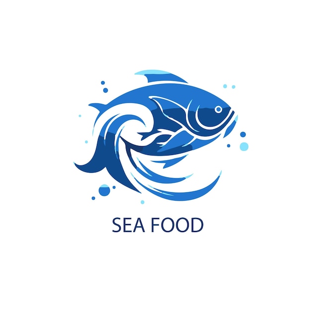 물속의 물고기 로고 디자인 벡터 템플릿 해산물 레스토랑 상점 상점 로고 타입 개념 아이콘 흰색