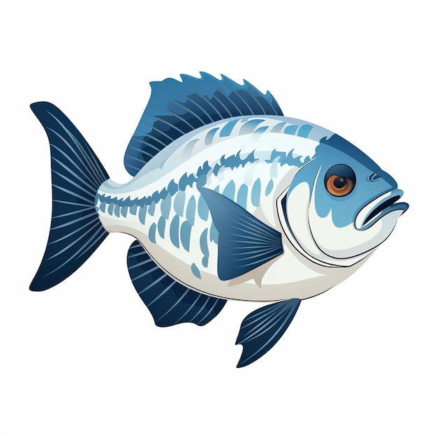 рыба с голубым и белым лицом и белой рыбой на дне