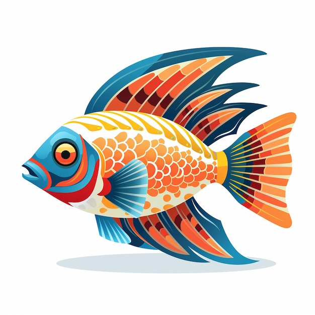 a fish with orange and blue stripes and a blue and orange design