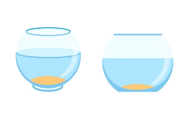 Fishbowl aquarium on white background Empty fishbowl with water Vector illustration Set of two