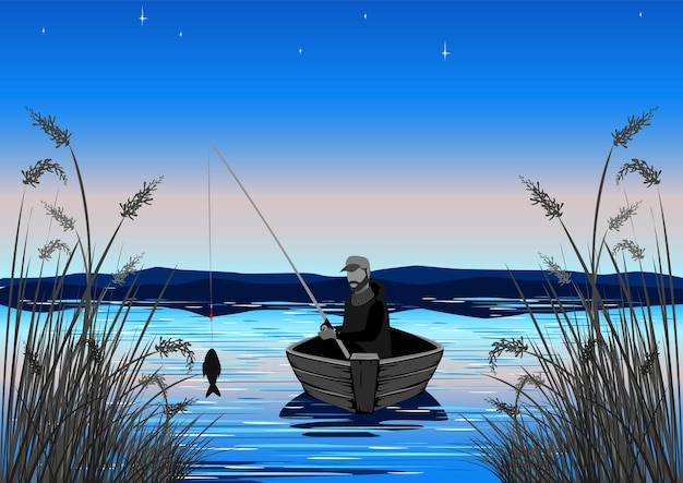 Vector fisherman in a boat