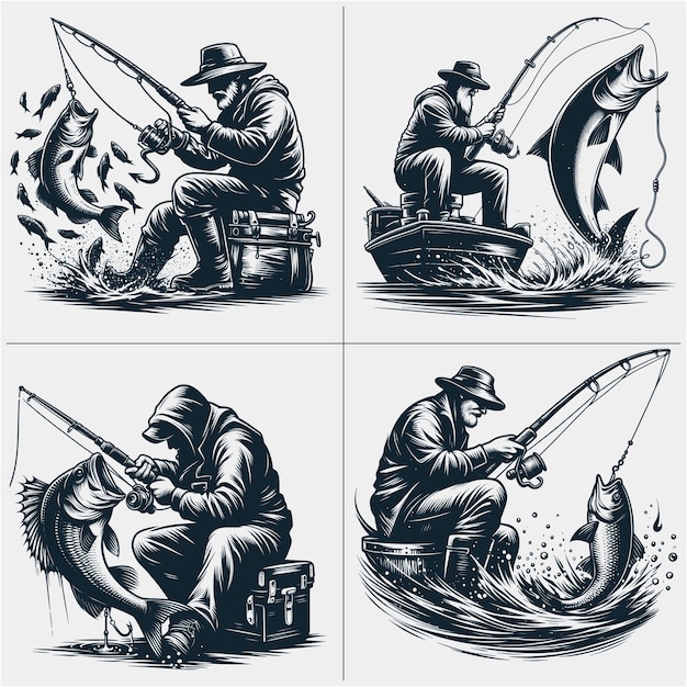 Vector fisherman catching fish fathers day funny fishing vector file