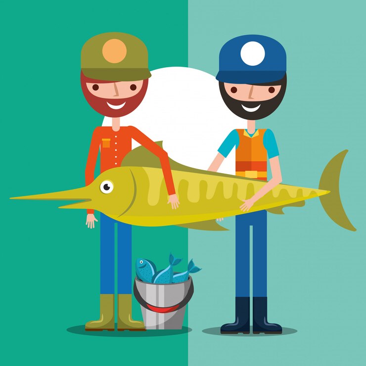 Vector fisherman fishing cartoon